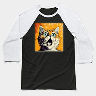 Shocked Cat Cartoon Vintage Cartoon Cat Crazy Baseball T-Shirt